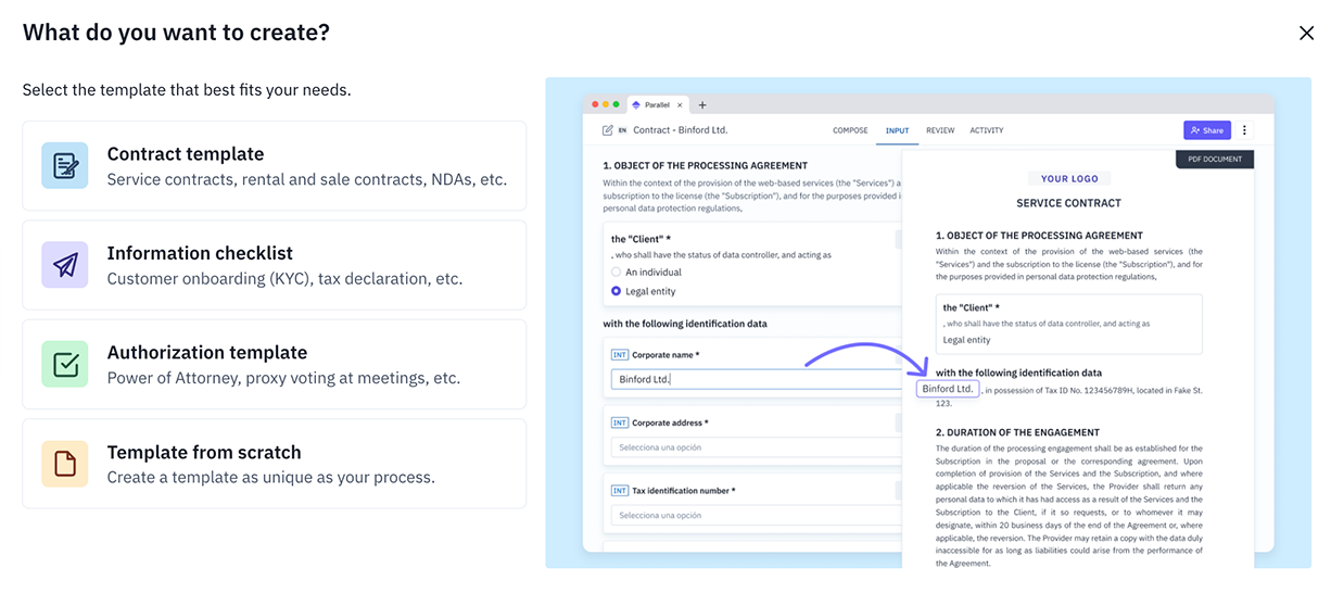 legal templates parallel